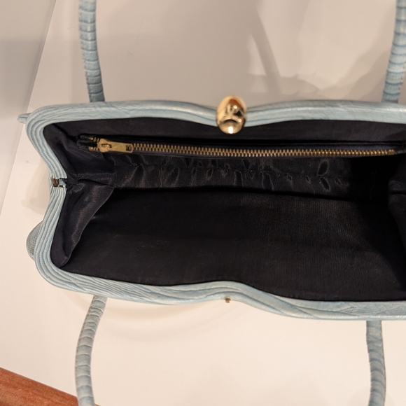 Structured Light Blue Textured Top-Handle Satchel - Picture 4 of 4